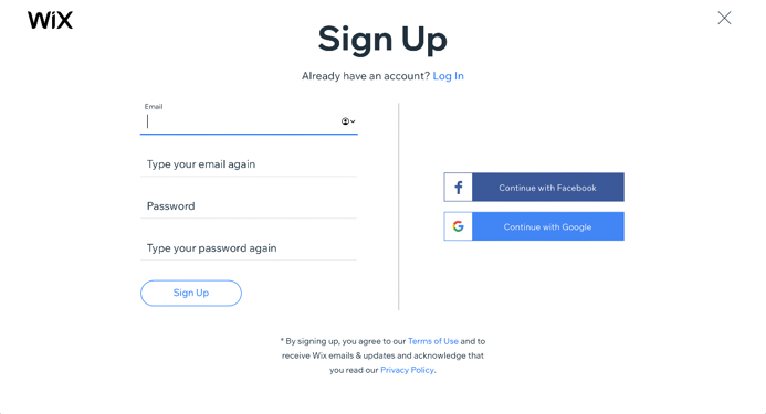 Step 1. Sign Up Wix