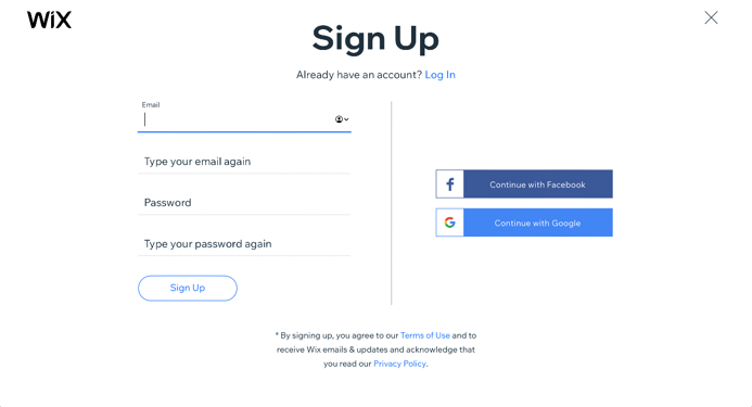 Step 1. Sign Up Wix 